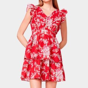 Betsey Johnson Garden Print Seersucker Dress True Red sz Small